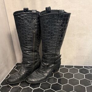 Born Black Crocodile Pattern Knee-High Boots Size 8 / 39